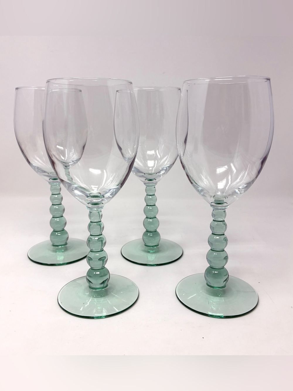 Libbey Metropolis Spanish Green Ball Stems Water Wine Goblets Set of 4 Art Deco